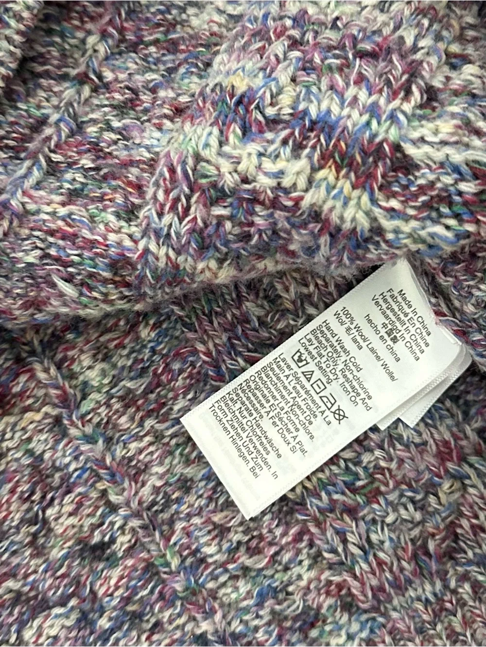 J.Crew 100% Wool Marled Cable Knit Fisherman’s Sweater - Purple Multicolor